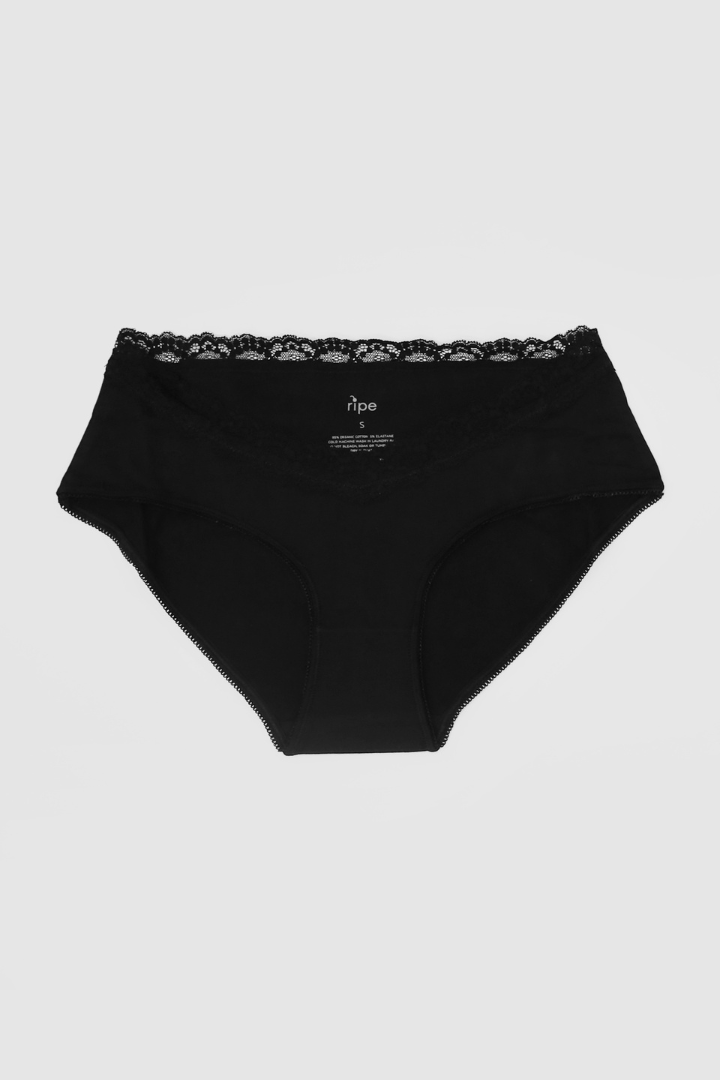 Organic Cotton Lacey Briefs (Black) | Ripe Maternity