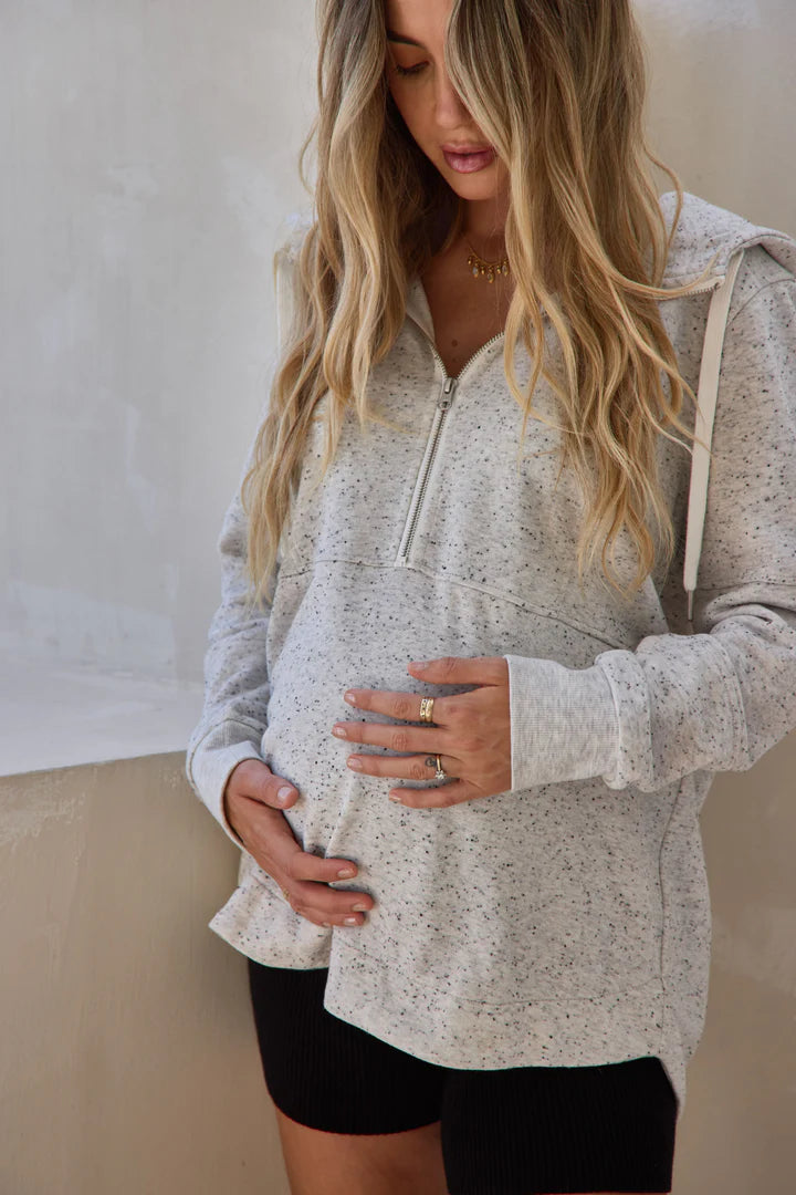 Run With Me Grey Fleck Maternity & Nursing Hoodie | Bae The Label | CARRY | Toronto Canada