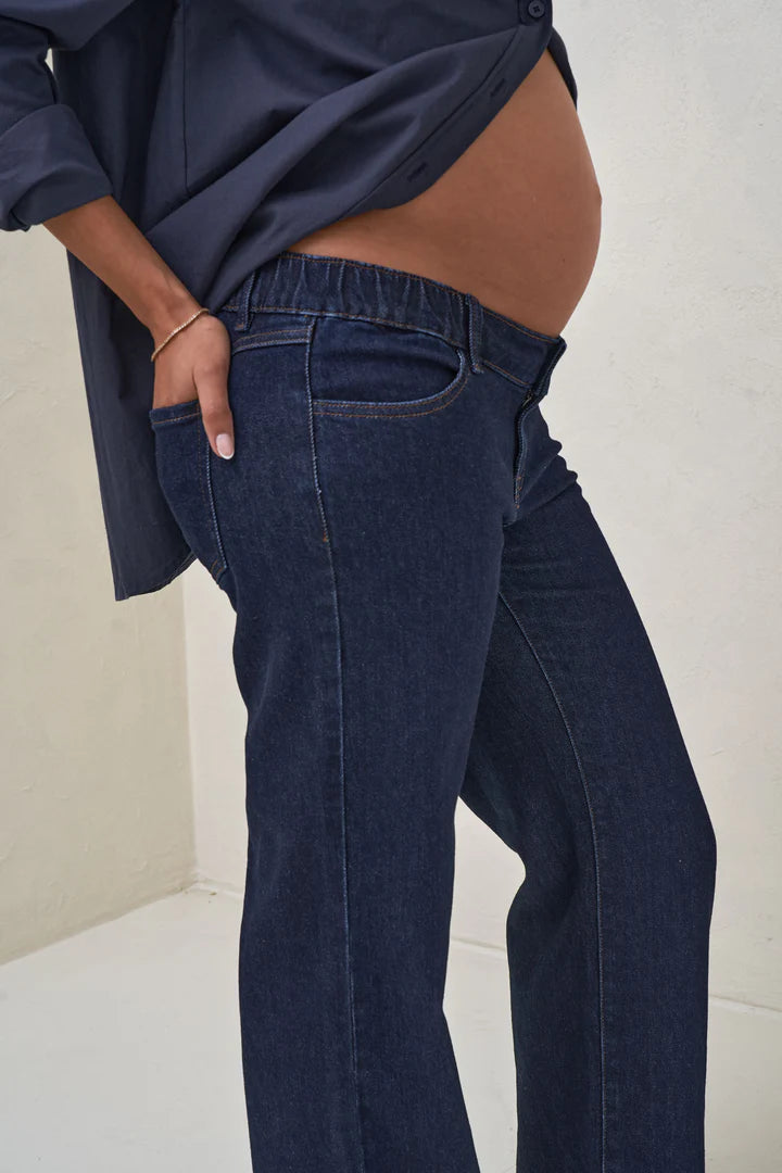 Day By Day Under Bump Wide Leg Jeans (Indigo) | Bae The Label