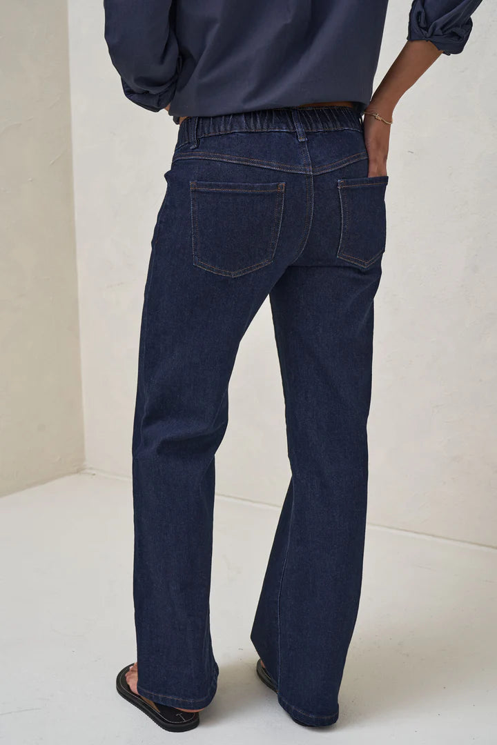 Day By Day Under Bump Wide Leg Jeans (Indigo) | Bae The Label