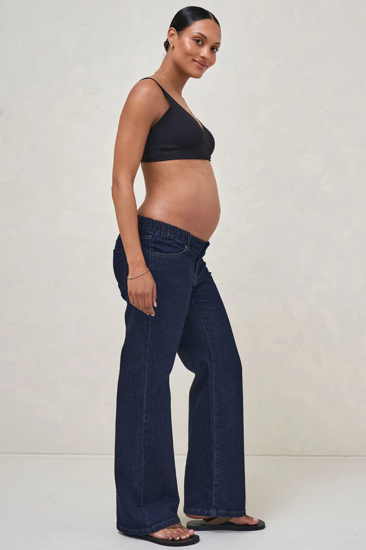 Day By Day Under Bump Wide Leg Jeans (Indigo) | Bae The Label