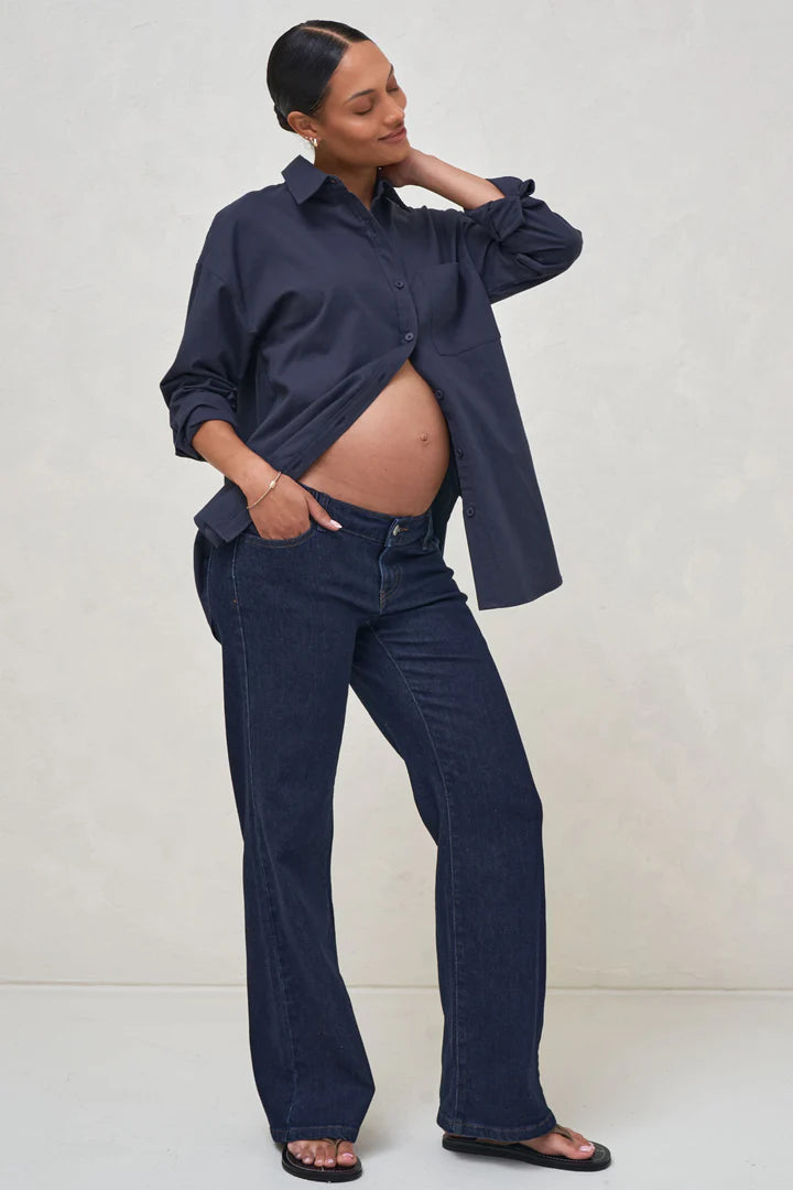 Day By Day Under Bump Wide Leg Jeans (Indigo) | Bae The Label