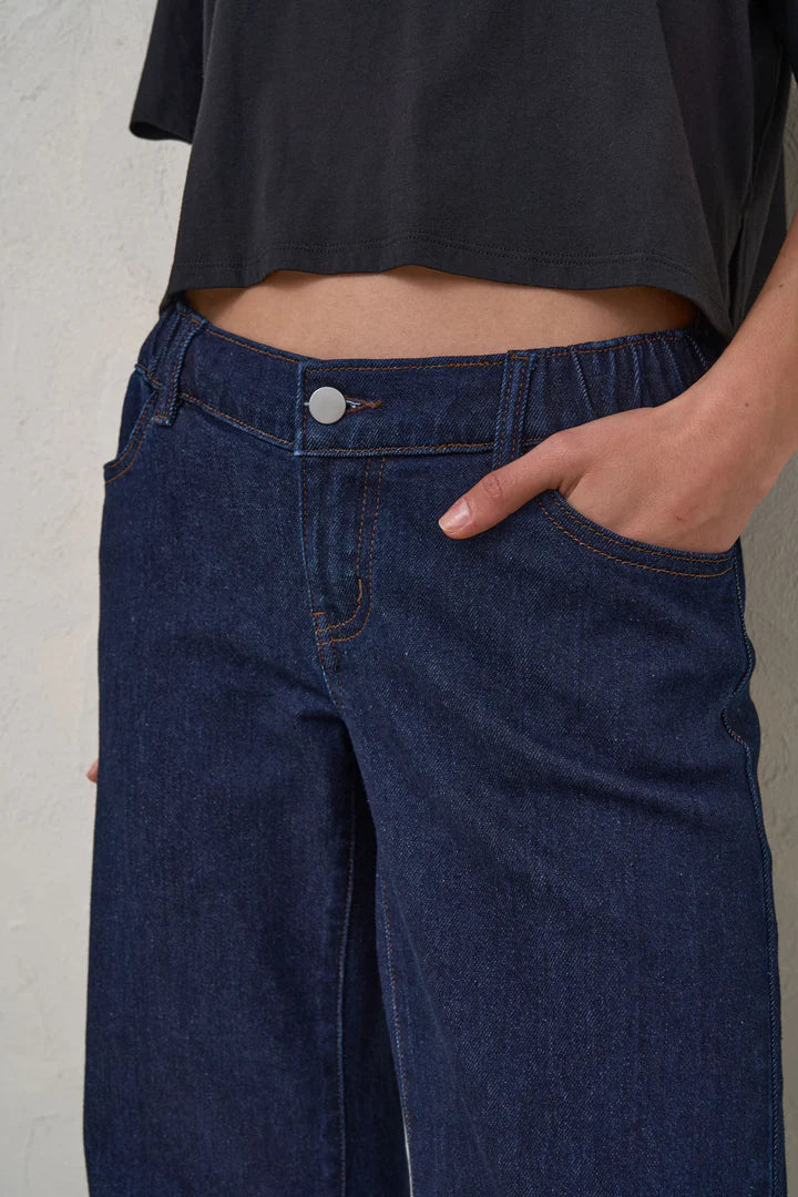 Day By Day Under Bump Wide Leg Jeans (Indigo) | Bae The Label