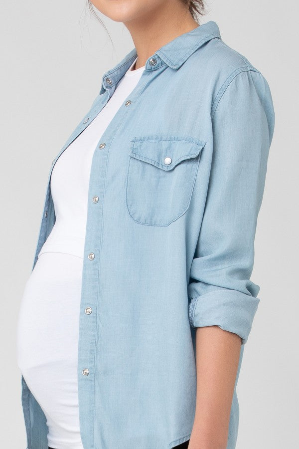 Bec Denim Chambray Shirt | Ripe Maternity | Maternity Tops Canada