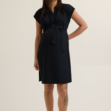 Belted Woven Maternity Work Dress (Navy) | CARRY