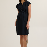 Belted Woven Maternity Work Dress (Navy) | CARRY