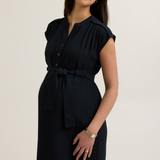 Belted Woven Maternity Work Dress (Navy) | CARRY