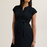 Belted Woven Maternity Work Dress (Navy) | CARRY