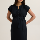 Belted Woven Maternity Work Dress (Navy) | CARRY