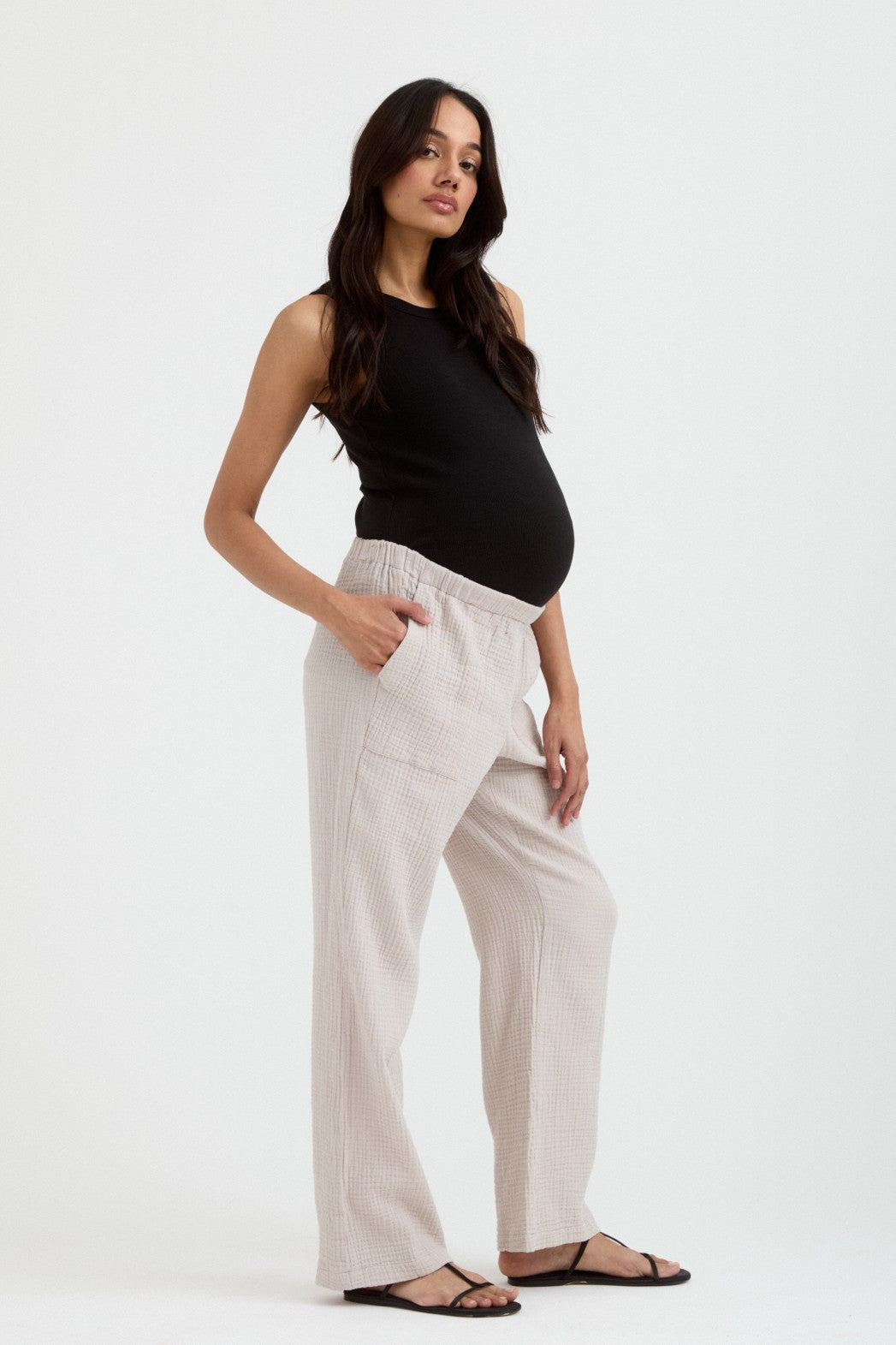 Breezy Gauze Pant - Dove | CARRY | Maternity Pants Canada