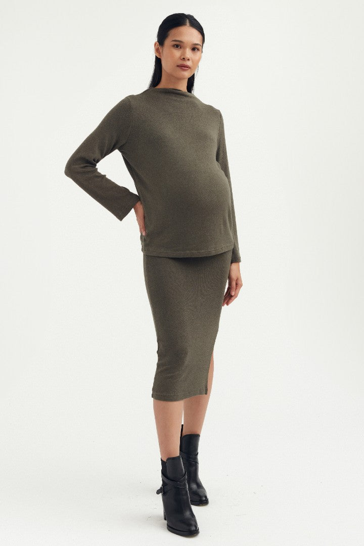 Butter-Soft Mock Neck Sweater - Moss Green | CARRY | Maternity and Nursing Dresses Canada