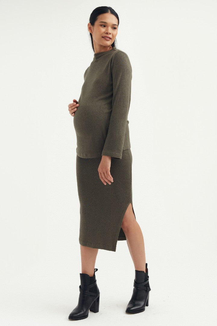 Butter-Soft Knit Skirt - Moss Green | CARRY | Maternity and Nursing Dresses Canada