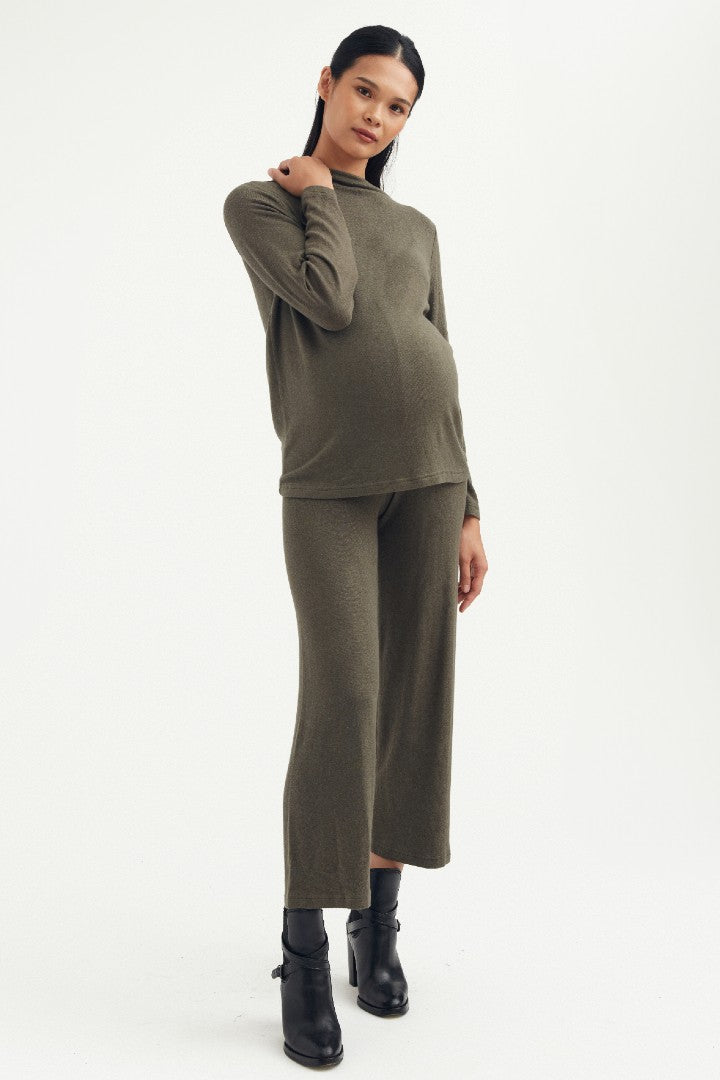 Butter-Soft Knit Wide-Leg Pant - Moss Green | CARRY | Maternity and Nursing Dresses Canada