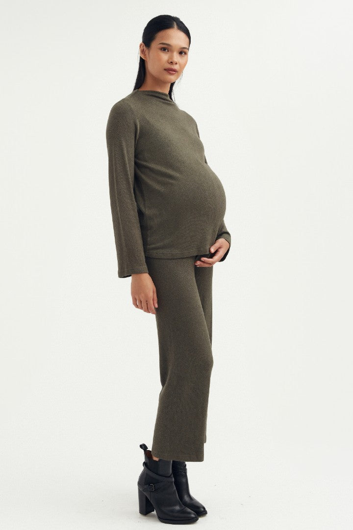 Butter-Soft Knit Wide-Leg Pant - Moss Green | CARRY | Maternity and Nursing Dresses Canada