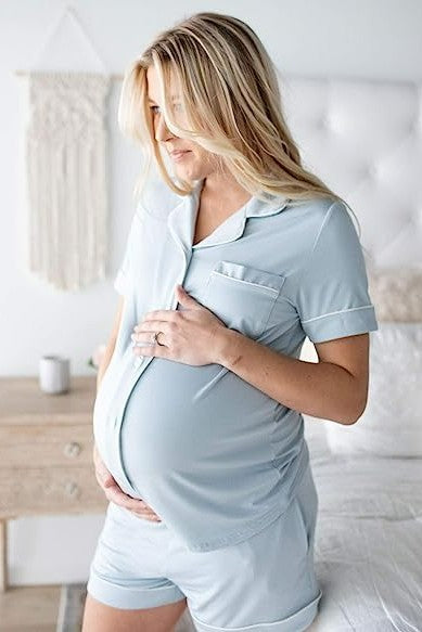Womens Maternity Nursing Pajamas Set Short Sleeve Breastfeeding  Top,Pregnancy Shorts & Long Pants 3 Piece Nursing Pj Set 
