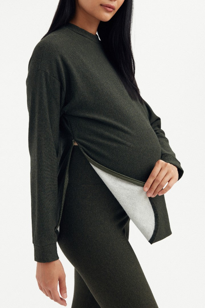 Cozy Fleece Side Zip Sweatshirt - Forest Green | CARRY | Maternity and Nursing Sweaters Canada