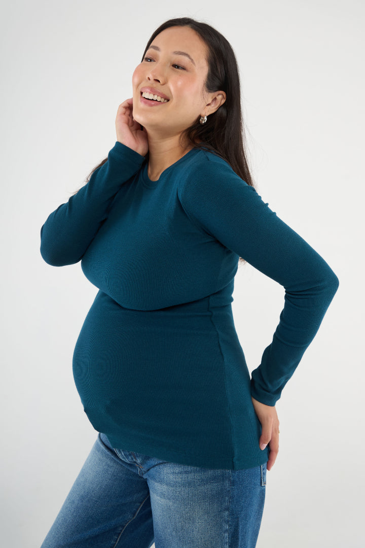This classic long sleeve maternity fitted tee is a silhouette you know and love, expertly designed for comfort at every stage. Made in the softest cotton modal fabric. Perfect on its own or as a layering piece.