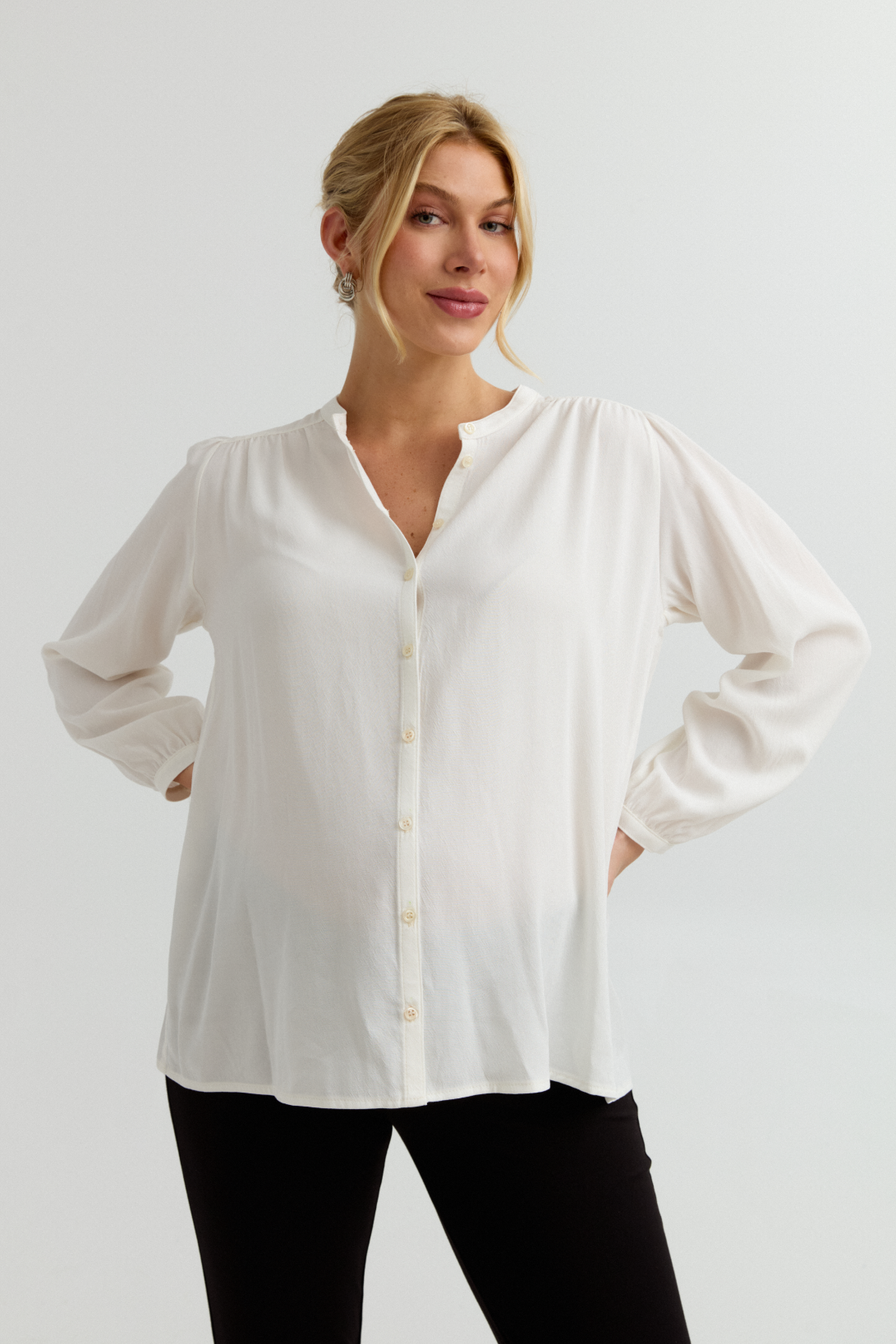 Feminine Button Up Maternity Shirt Ivory CARRY S Ivory