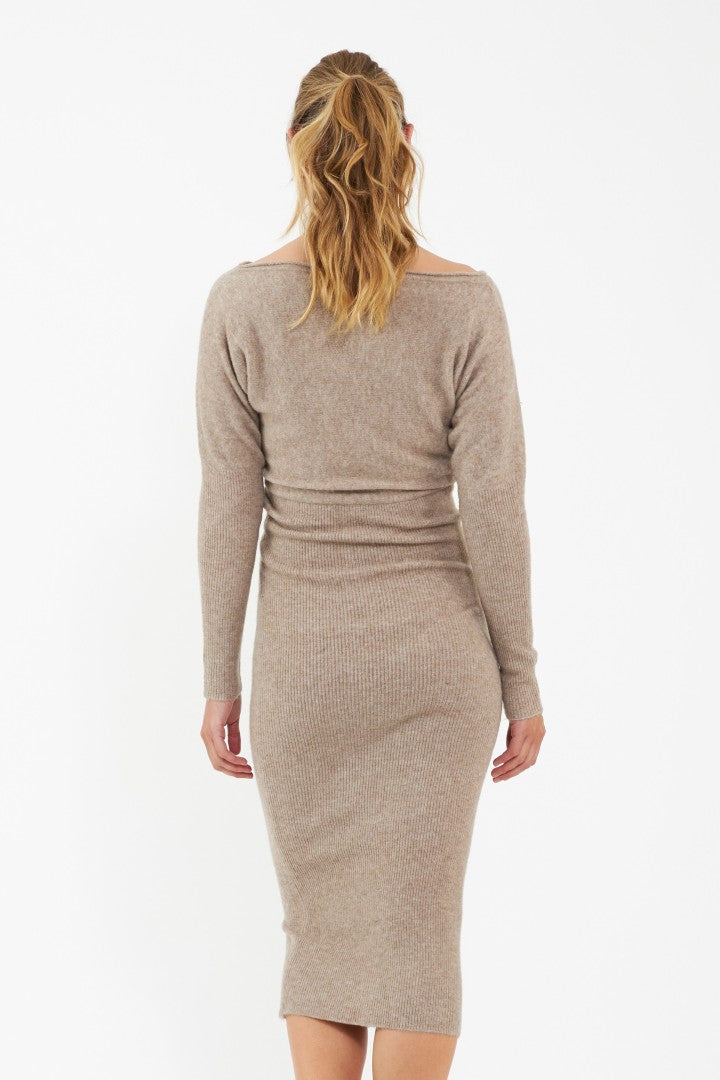 Tobie Off Shoulder Knit Maternity Dress (Mocha) | Ripe Maternity Canada