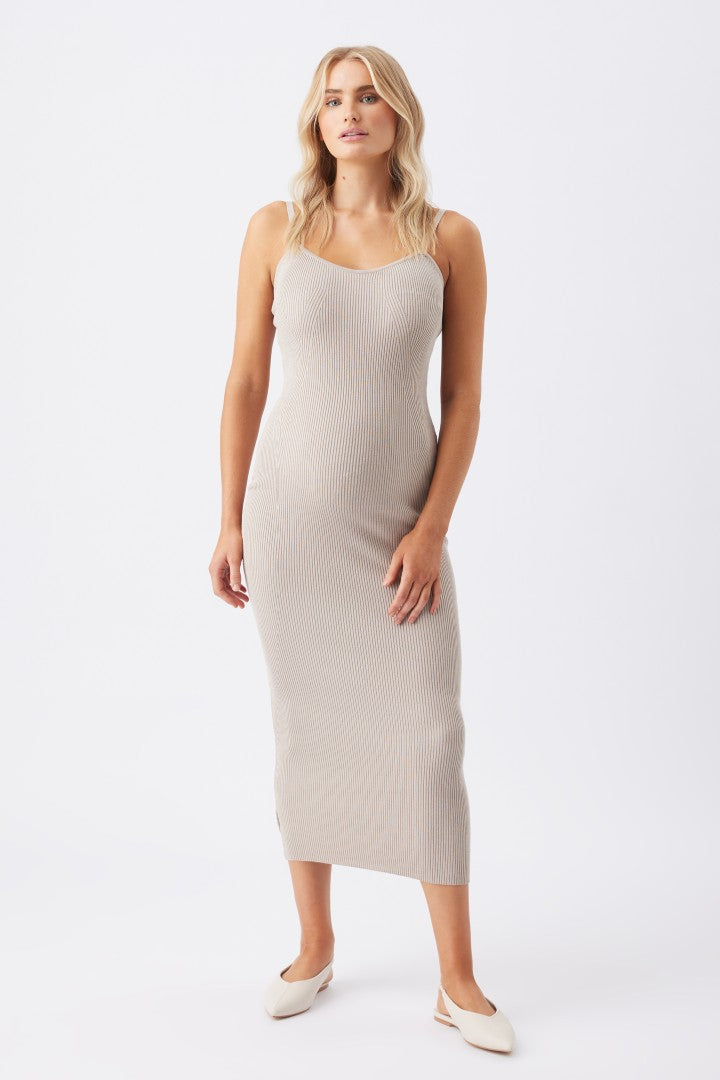 Luxe Rib Knit Maternity Dress (Stone) | Ripe Maternity