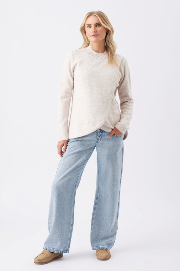 Addison High Neck Cross Over Nursing Knit (Cream) | Ripe Maternity