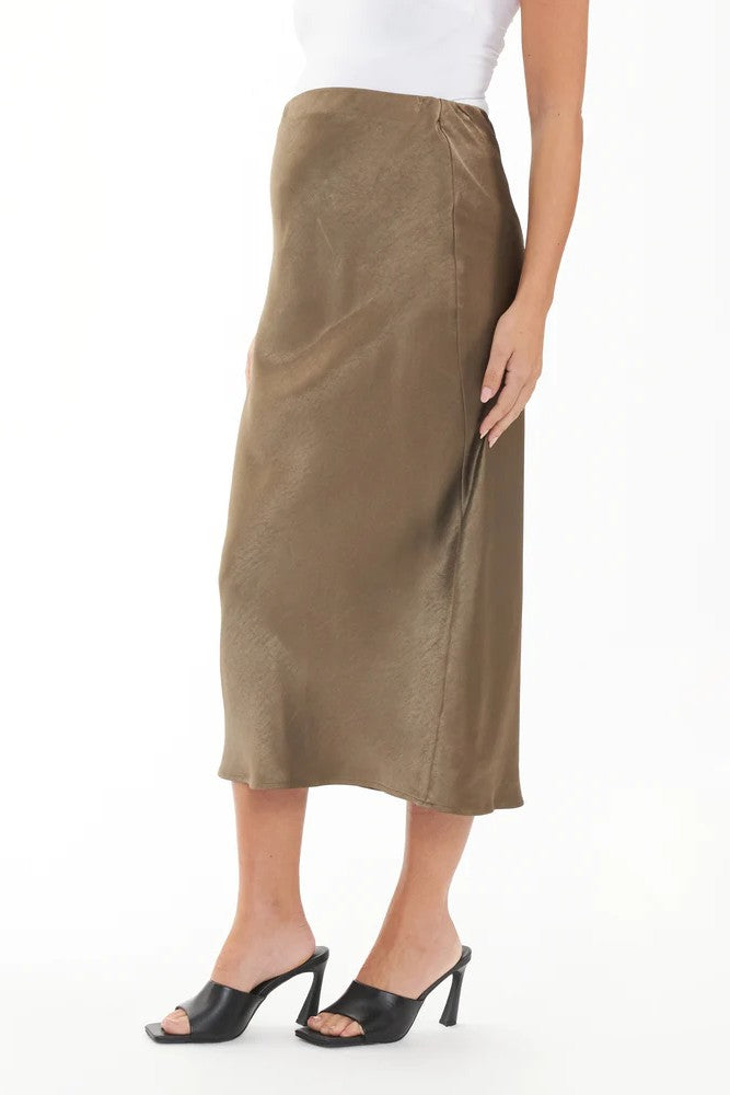 Lexie Maternity Satin Skirt | Olive | Ripe Maternity | CARRY | Maternity Skirts Canada