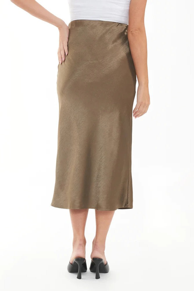 Lexie Maternity Satin Skirt | Olive | Ripe Maternity | CARRY | Maternity Skirts Canada