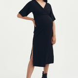 Luxe Rib Slit Dress - Black | CARRY | Maternity and Nursing Dresses Canada