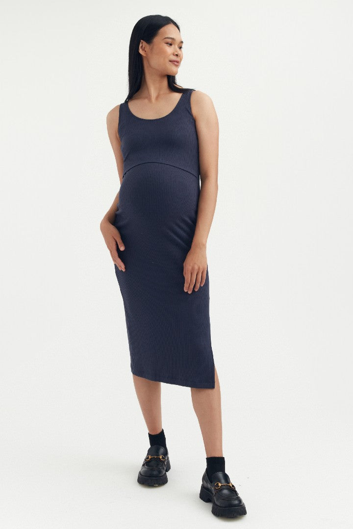 Maeve Rib Nursing Tank Dress - Steel | CARRY | Maternity and Nursing Dresses Canada