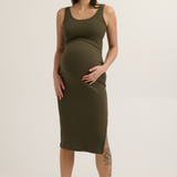 Maeve Rib Nursing Tank Dress | Khaki Green | CARRY Maternity | Maternity Nursing Dresses Canada