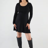 Above-the-knee maternity nursing dress with a fitted top, A-line skirt, and easy lift-up nursing access. Stylish, comfortable, and made in Canada.