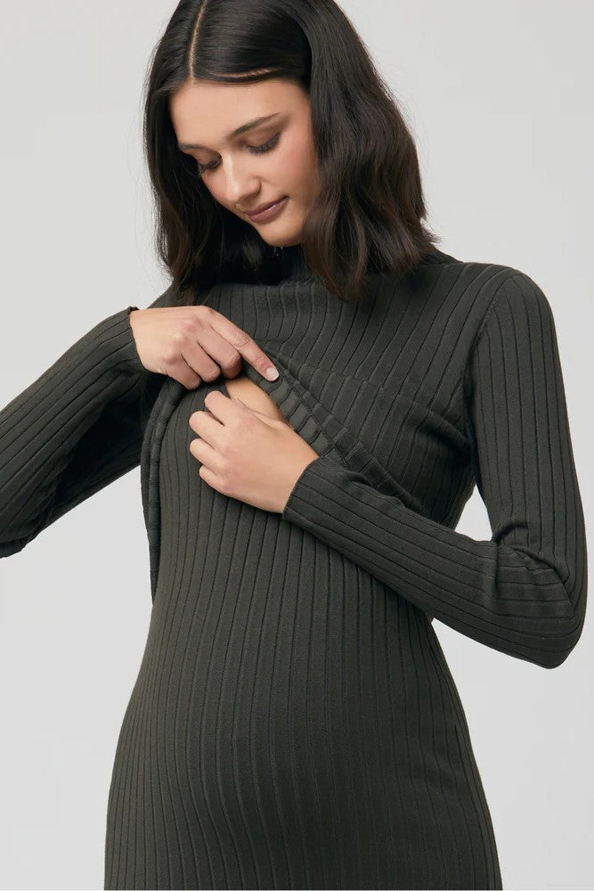 Nella Rib Nursing Knit Dress - Ivy | Ripe Maternity | CARRY | Maternity and Nursing Dresses Canada