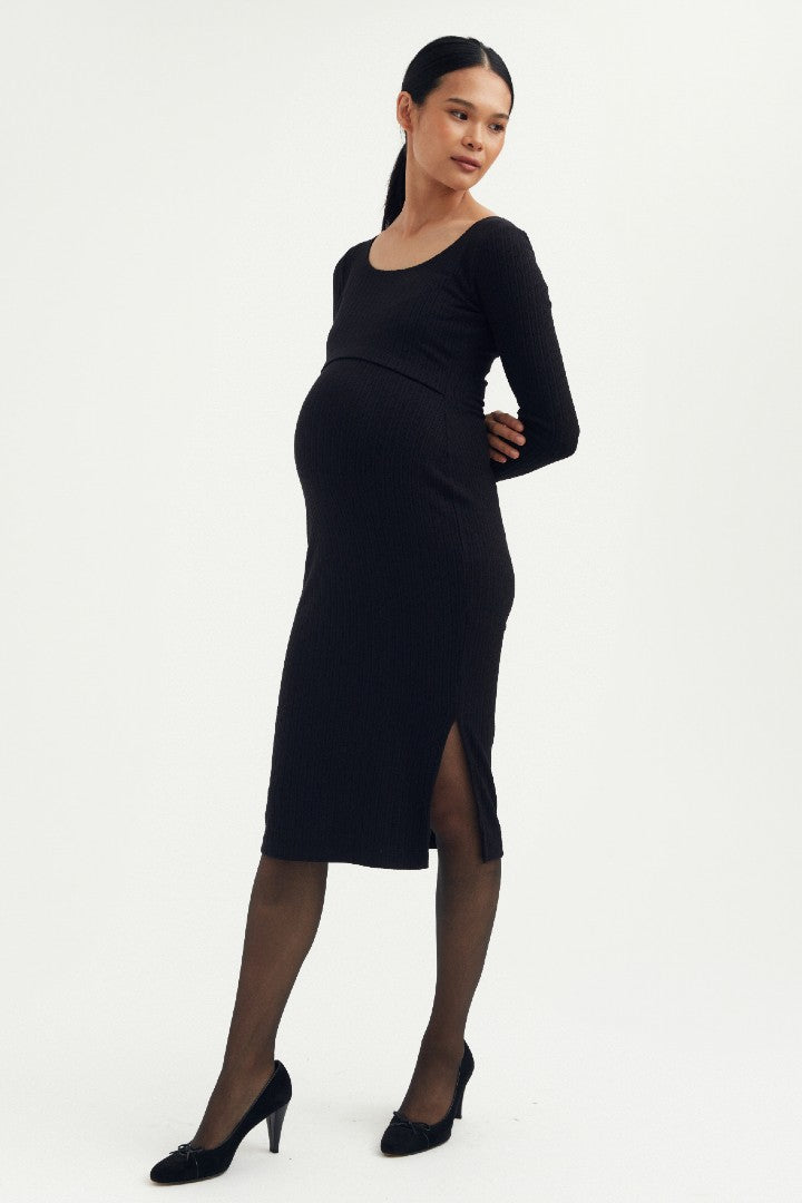 Riley Pointelle Nursing Dress - Black | CARRY | Maternity and Nursing Dresses