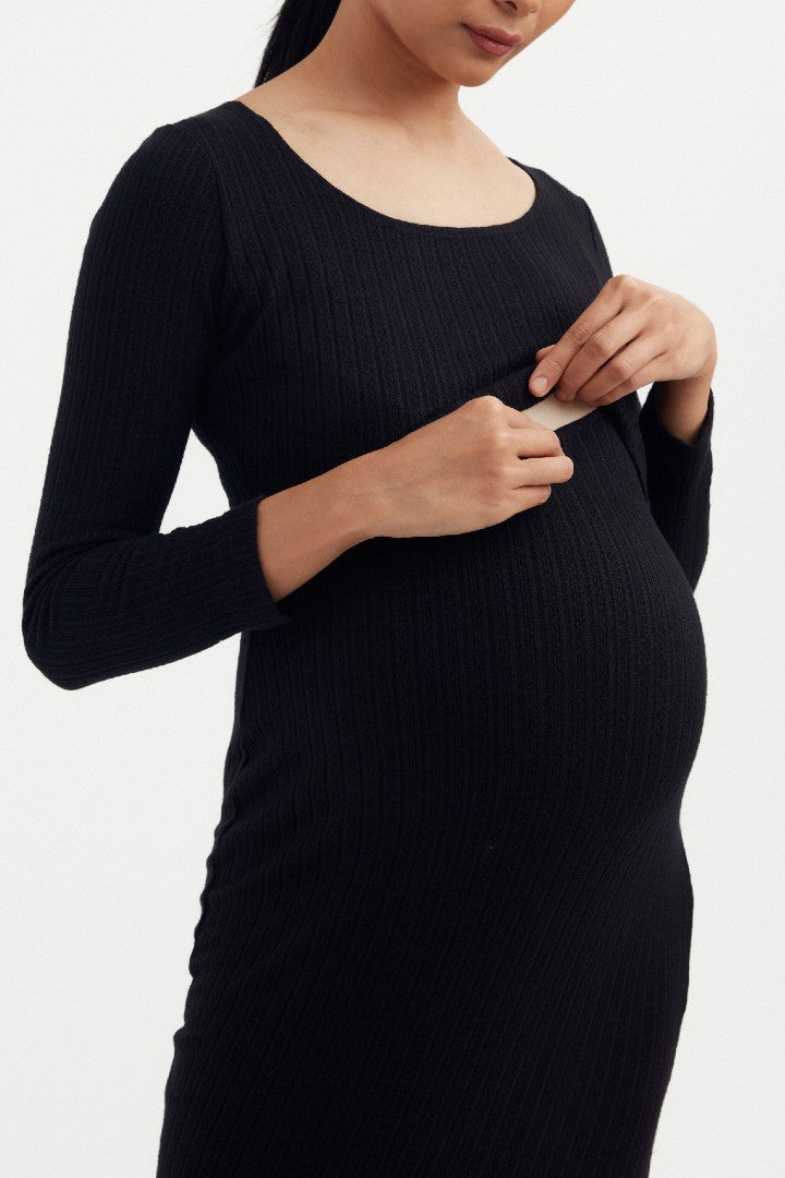 Riley Pointelle Nursing Dress - Black | CARRY | Maternity and Nursing Dresses