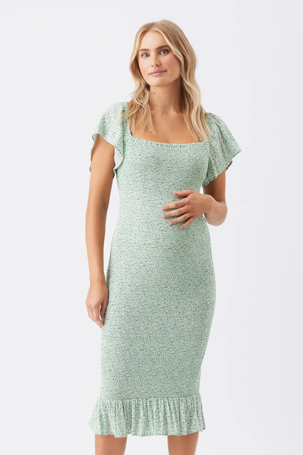Baby Shower Shirred Dress (Pistachio) | Ripe Maternity