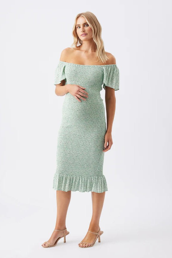 Baby Shower Shirred Dress (Pistachio) | Ripe Maternity