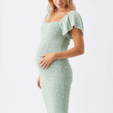 Baby Shower Shirred Dress (Pistachio) | Ripe Maternity