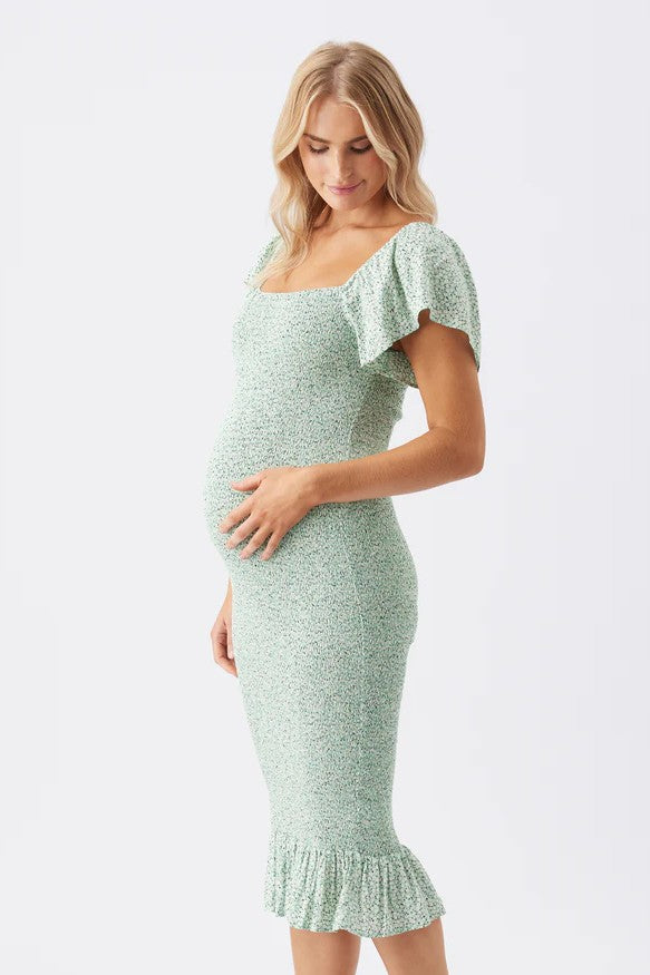 Baby Shower Shirred Dress (Pistachio) | Ripe Maternity