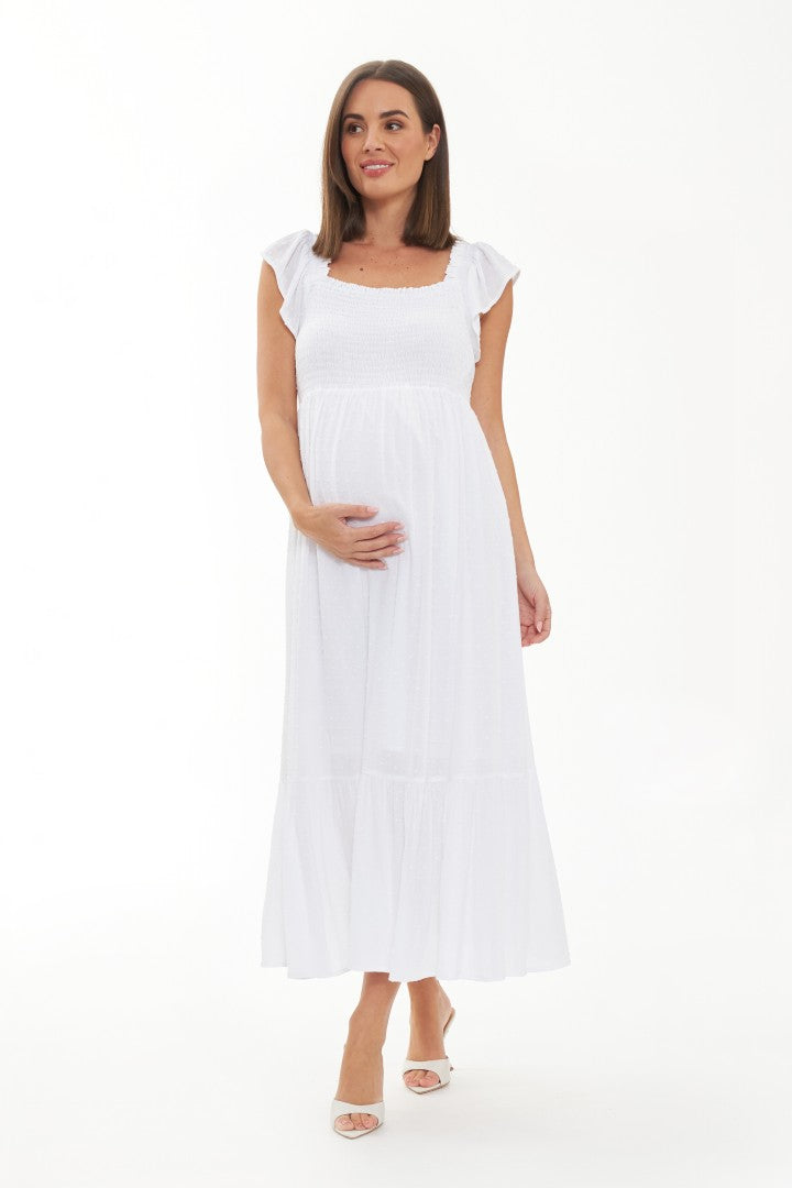 Maxi Spot Maternity Dress (White) Carry Maternity Canada Maxi Spot Maternity Dress (White) Carry Maternity Canada