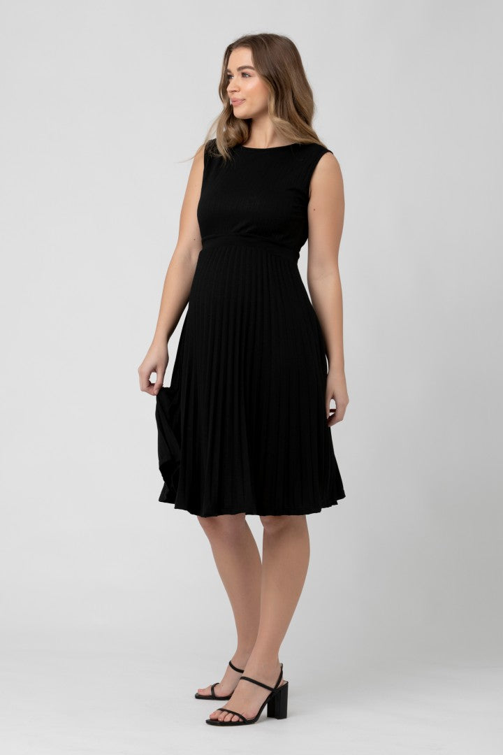 Knife Pleat Dress | Black | Ripe Maternity | CARRY | Maternity Dresses Canada