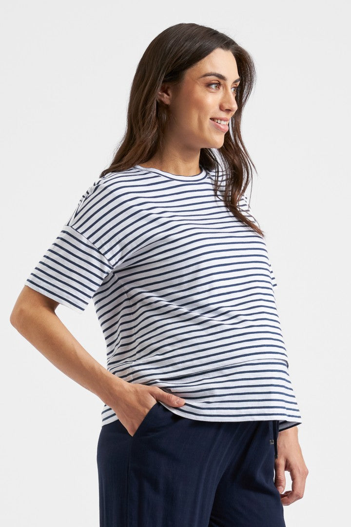 Claudette Maternity & Nursing Stripe Tee (White/Navy) | Ripe Maternity