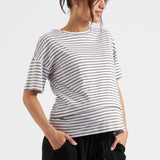 Claudette Maternity & Nursing Stripe Tee (White/Olive) | Ripe Maternity