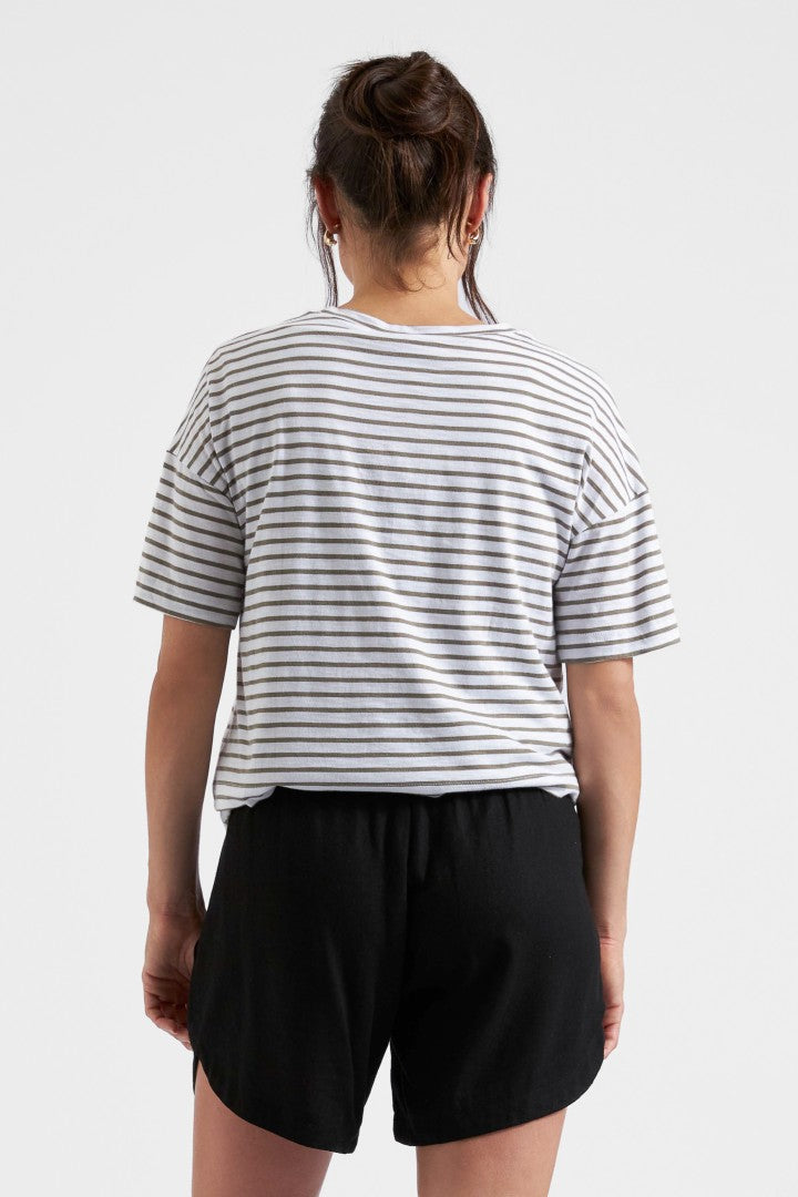 Claudette Maternity & Nursing Stripe Tee (White/Olive) | Ripe Maternity