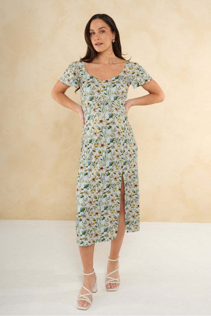 baby shower midi dress Floral Baby Shower Maternity Midi Dress (Blue)| CARRY – Carry Maternity  Canada