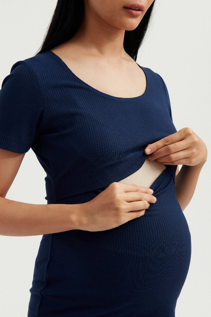 Soft Essential Bamboo Rib Nursing Lounge Set | Navy | Maternity and Nursing Loungewear Canada