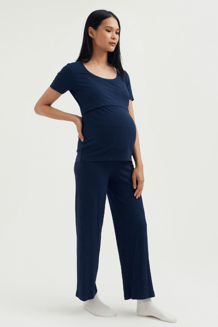 Soft Essential Bamboo Rib Nursing Lounge Set | Navy | Maternity and Nursing Loungewear Canada