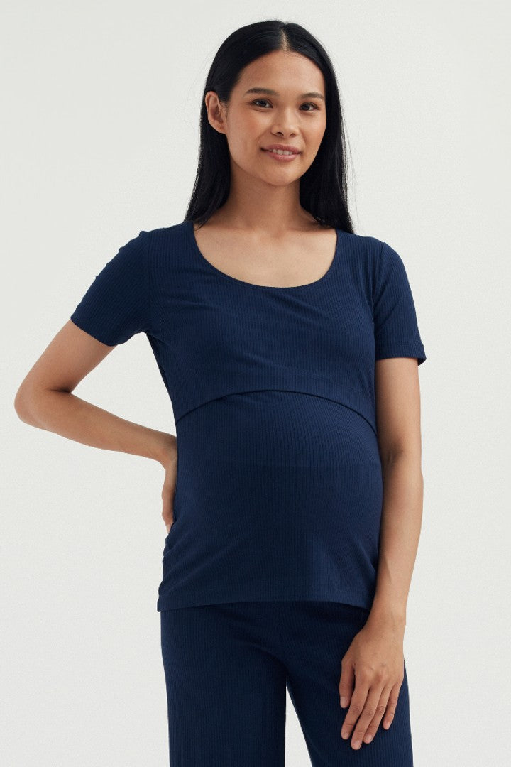 Soft Essential Bamboo Rib Nursing Lounge Set | Navy | Maternity and Nursing Loungewear Canada