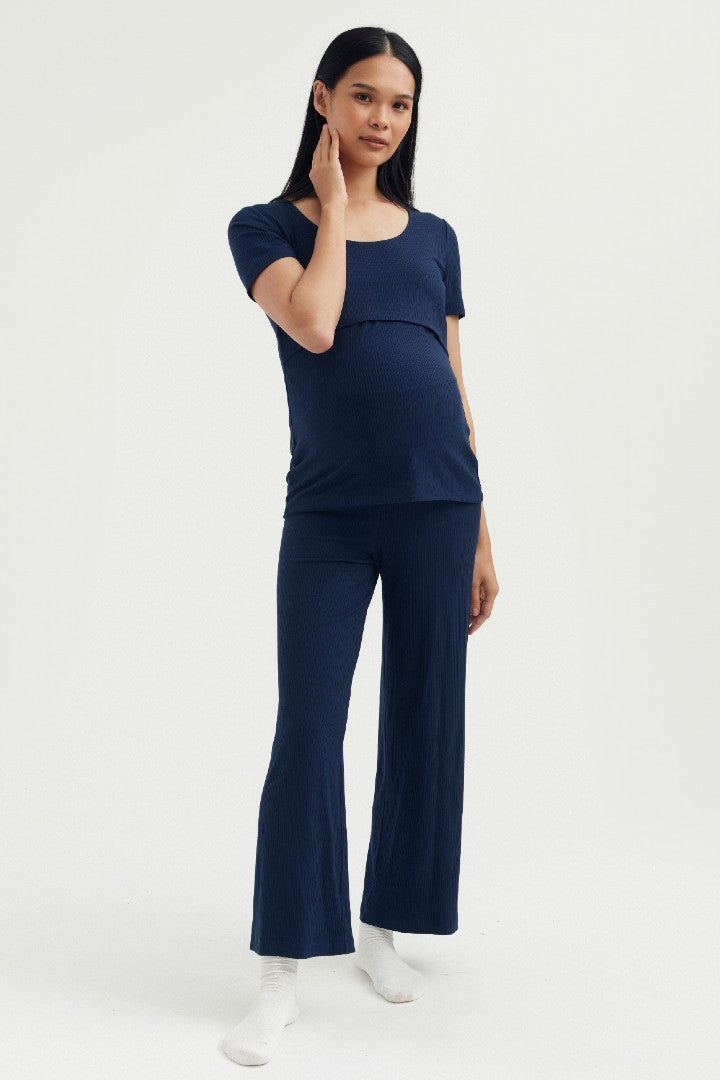 Soft Essential Bamboo Rib Nursing Lounge Set | Navy | Maternity and Nursing Loungewear Canada