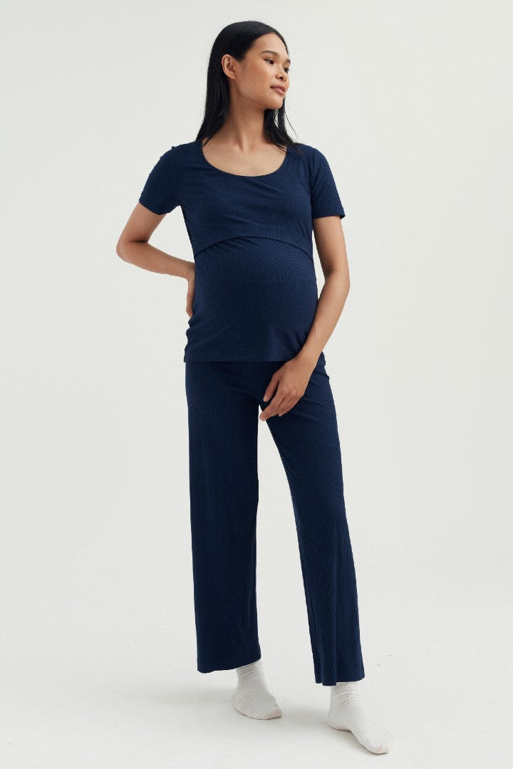 Soft Essential Bamboo Rib Nursing Lounge Set | Navy | Maternity and Nursing Loungewear Canada