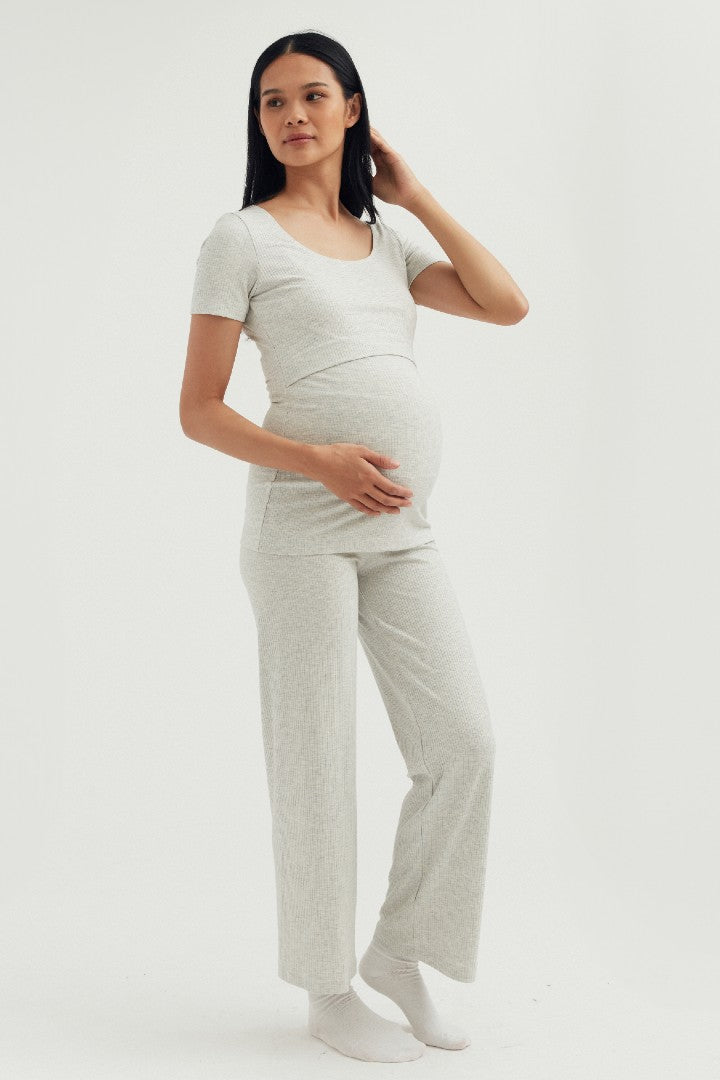 Soft Essential Bamboo Rib Nursing Lounge Set | Grey Mix | CARRY Maternity | Maternity and Nursing Loungewear Canada